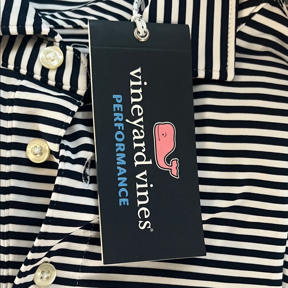 Vineyard Vines Navy and White Striped Polo - Picture 4 of 4